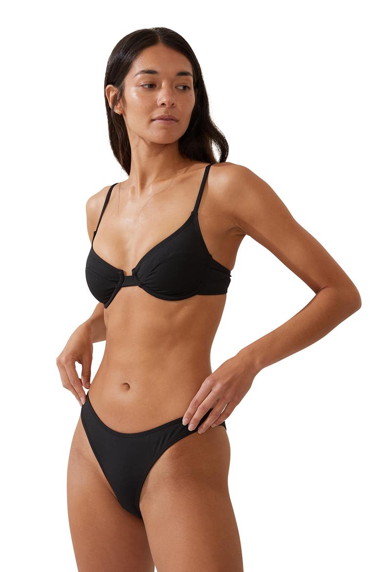 Women's Refined High Side Brazilian Bikini Bottom, Main, color, Black
