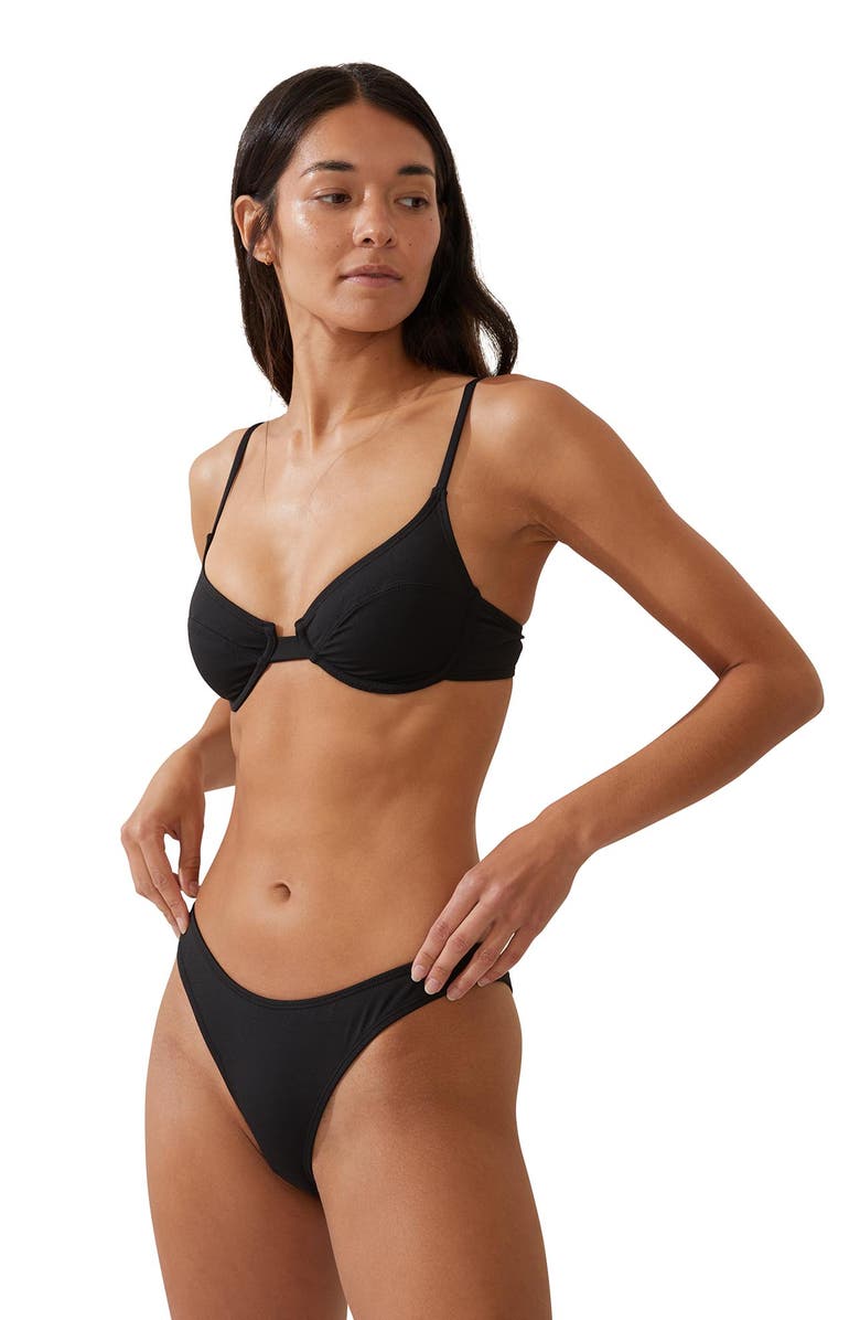 COTTON ON BODY Women's Refined High Side Brazilian Bikini Bottom, Main, color, Black