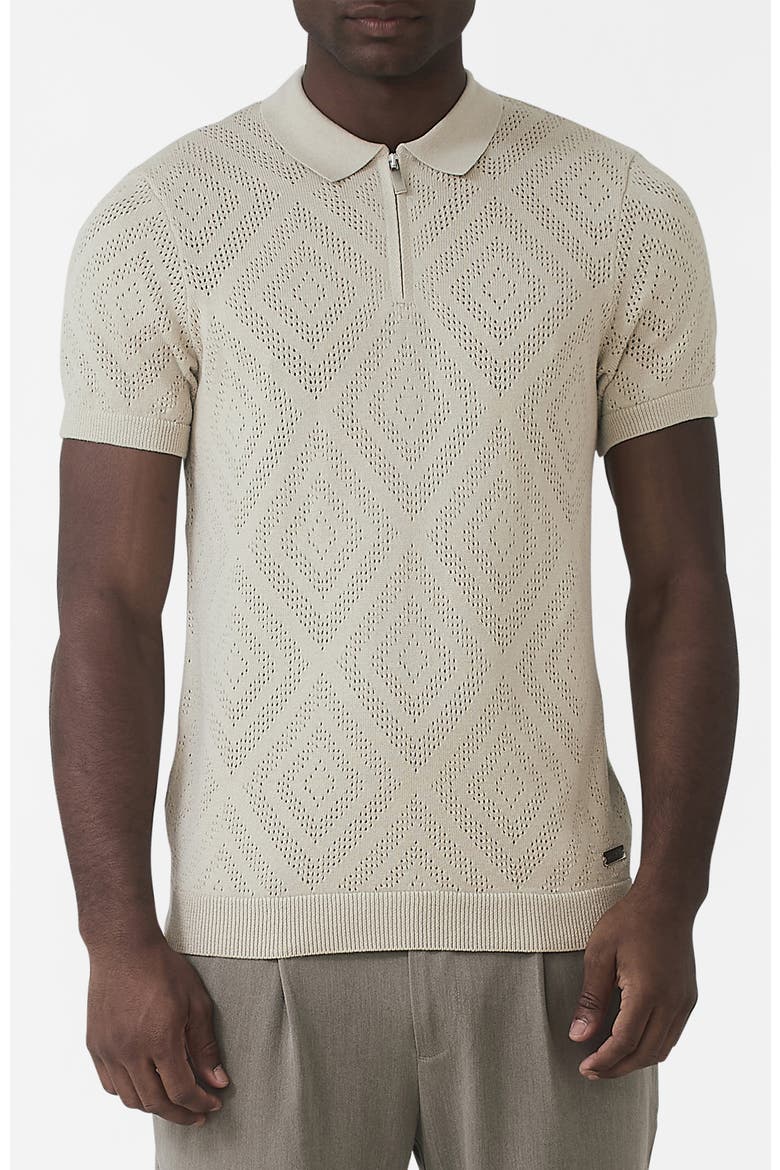Chalbi Slim Fit Knit Pointelle Zip Polo, Main, color, Light Beige