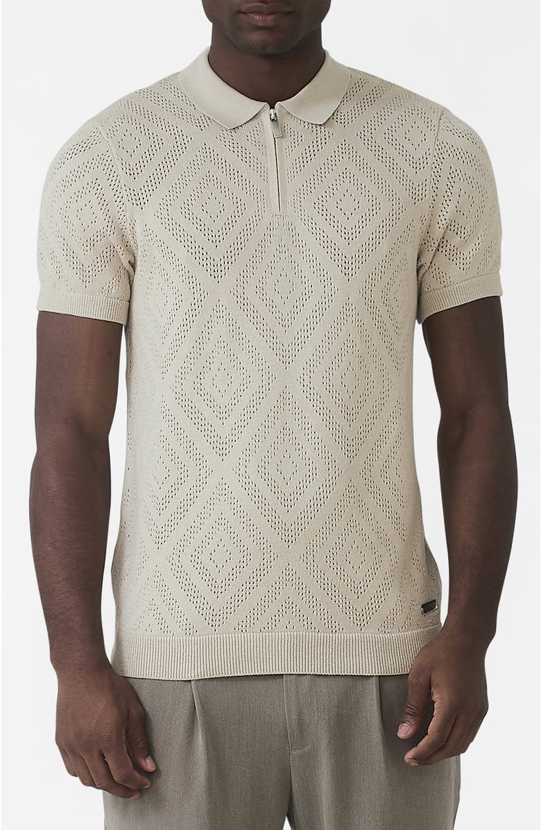 MAUVAIS Chalbi Slim Fit Knit Pointelle Zip Polo, Main, color, Light Beige