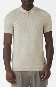 MAUVAIS Chalbi Slim Fit Knit Pointelle Zip Polo