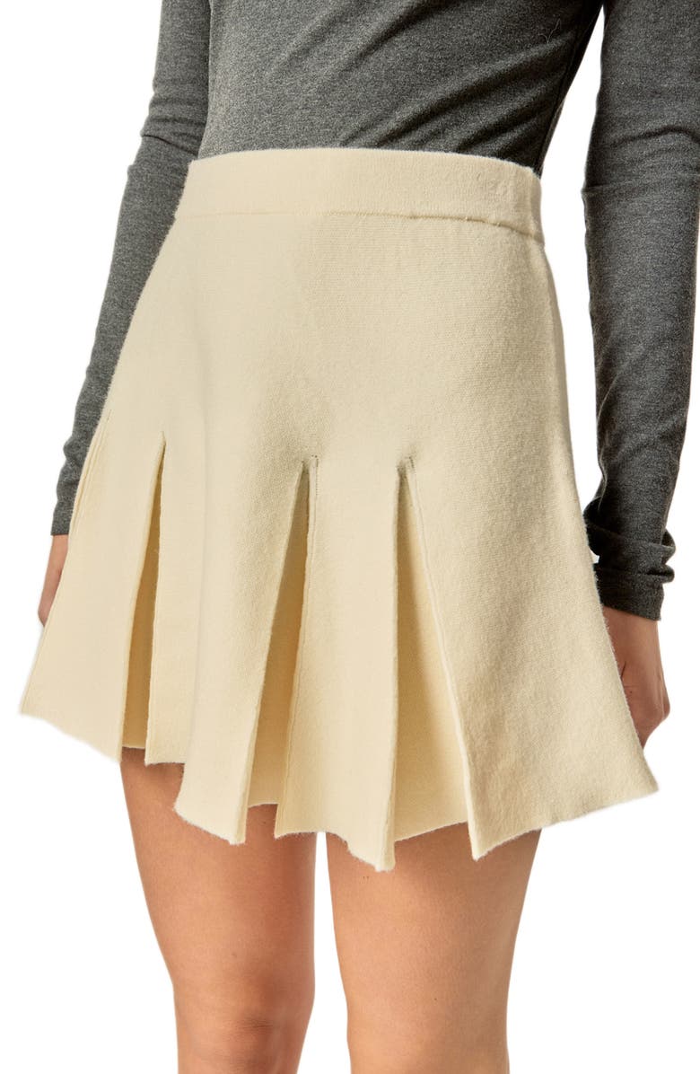 English Factory Pleated Knit Miniskirt, Alternate, color, Ivory
