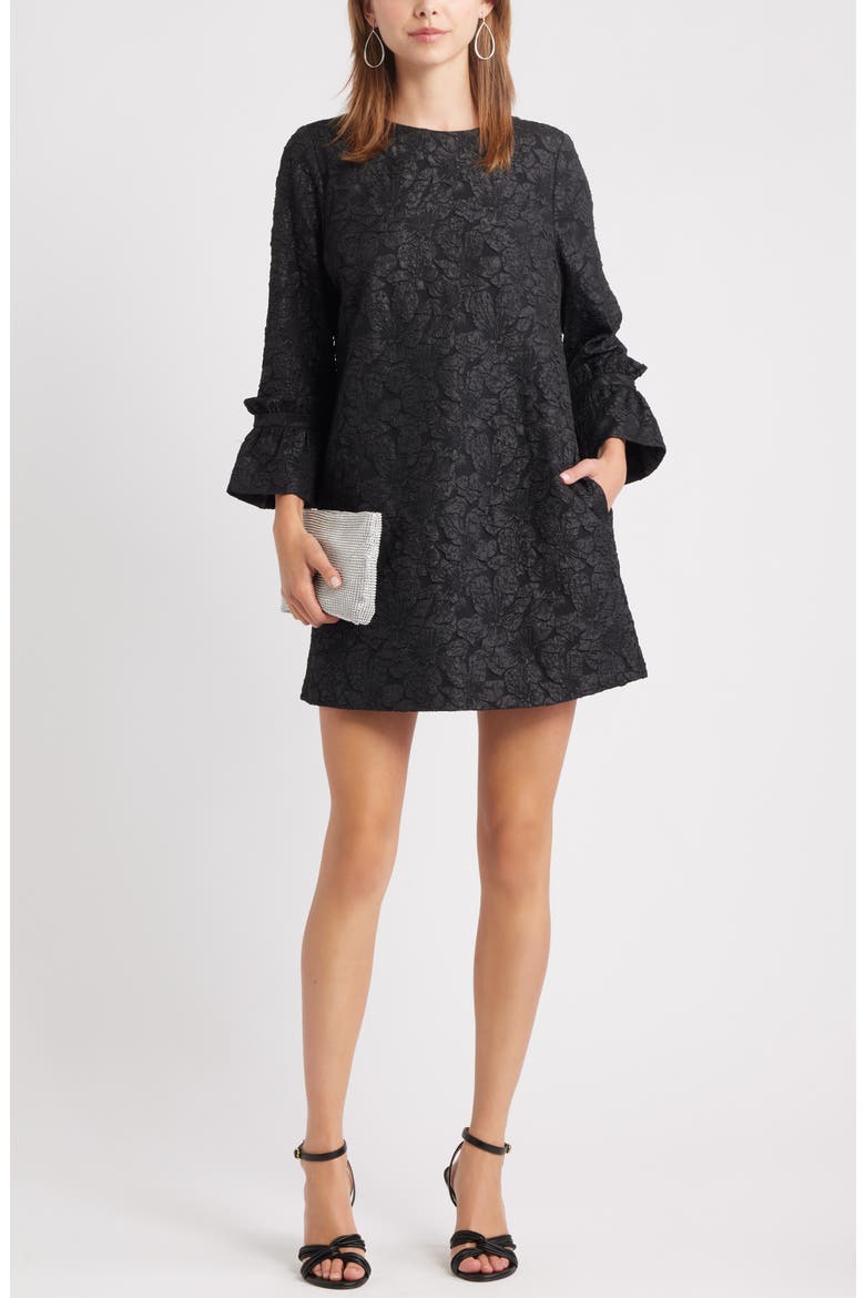 Floral Jacquard Shift Minidress, Alternate, color, BLACK