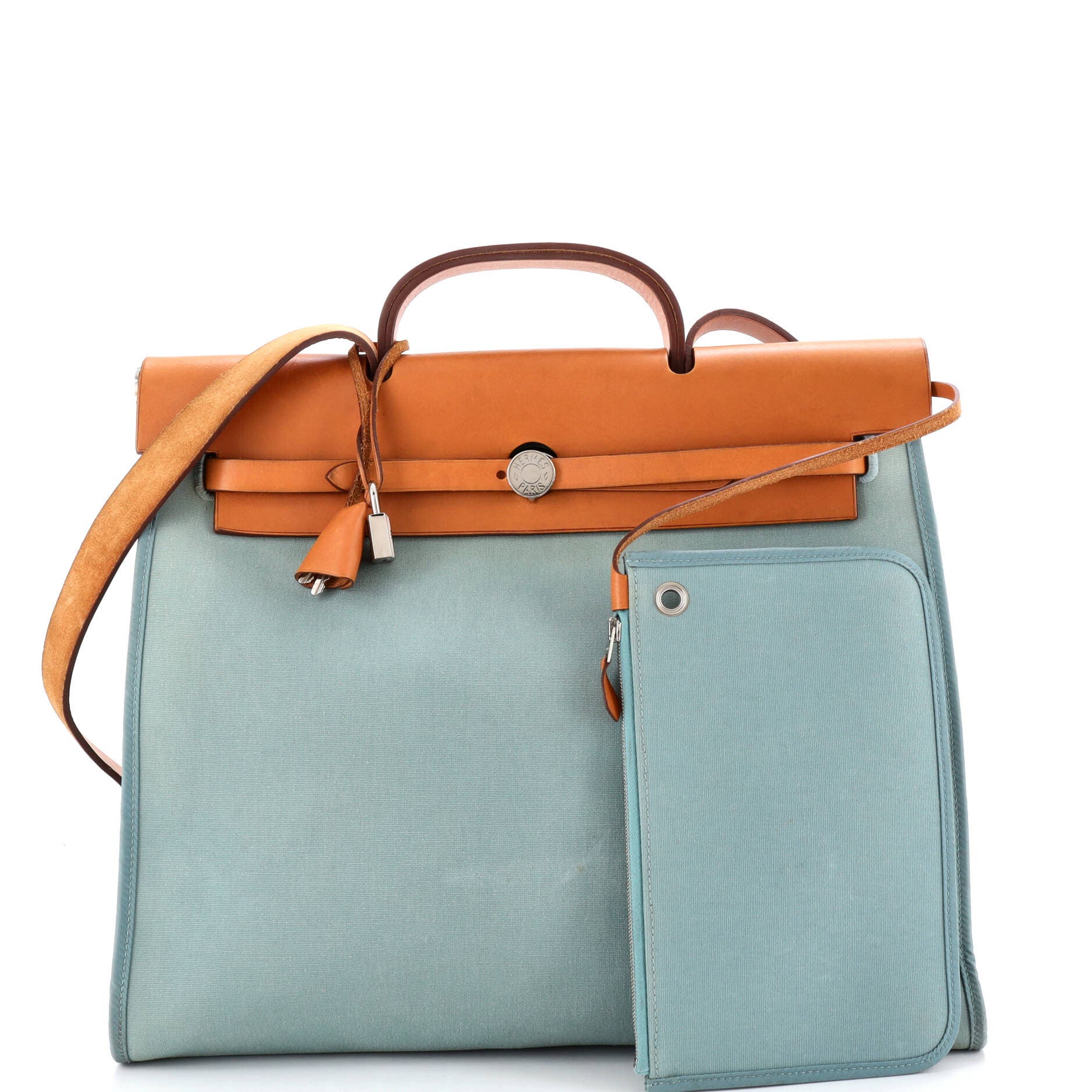 Pre-Owned Hermes Herbag Zip Leather and Toile 39, Alternate, color, Ciel