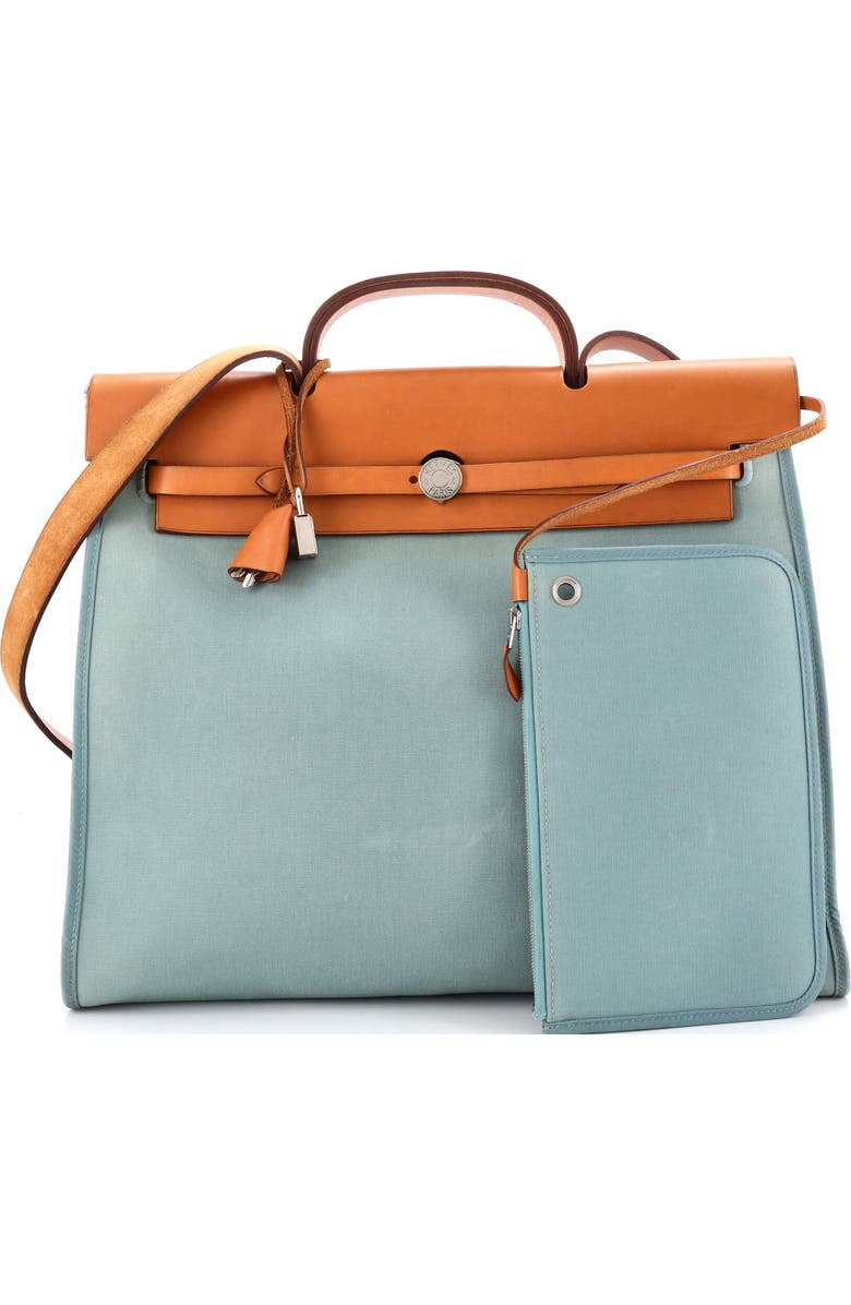 Pre-Owned Hermes Herbag Zip Leather and Toile 39, Alternate, color, Ciel