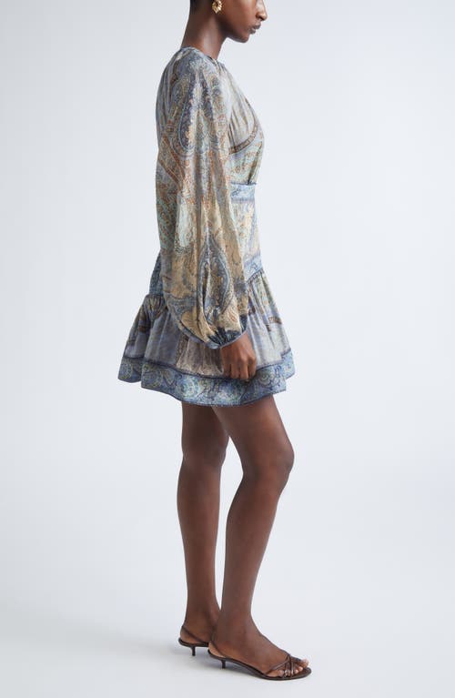 Zimmermann Wanderlust Long Sleeve Fit & Flare Minidress In Blue