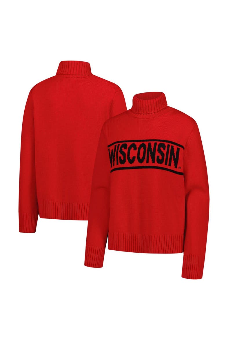 Women's Gameday Social Red Wisconsin Badgers Chenille Turtleneck Sweater, Main, color, Red