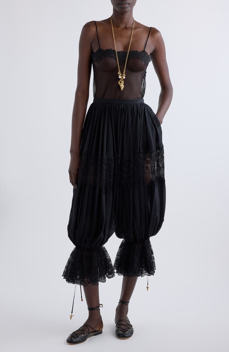 Chloé Lace Trim Sheer Fitted Tank, Alternate, color, Black