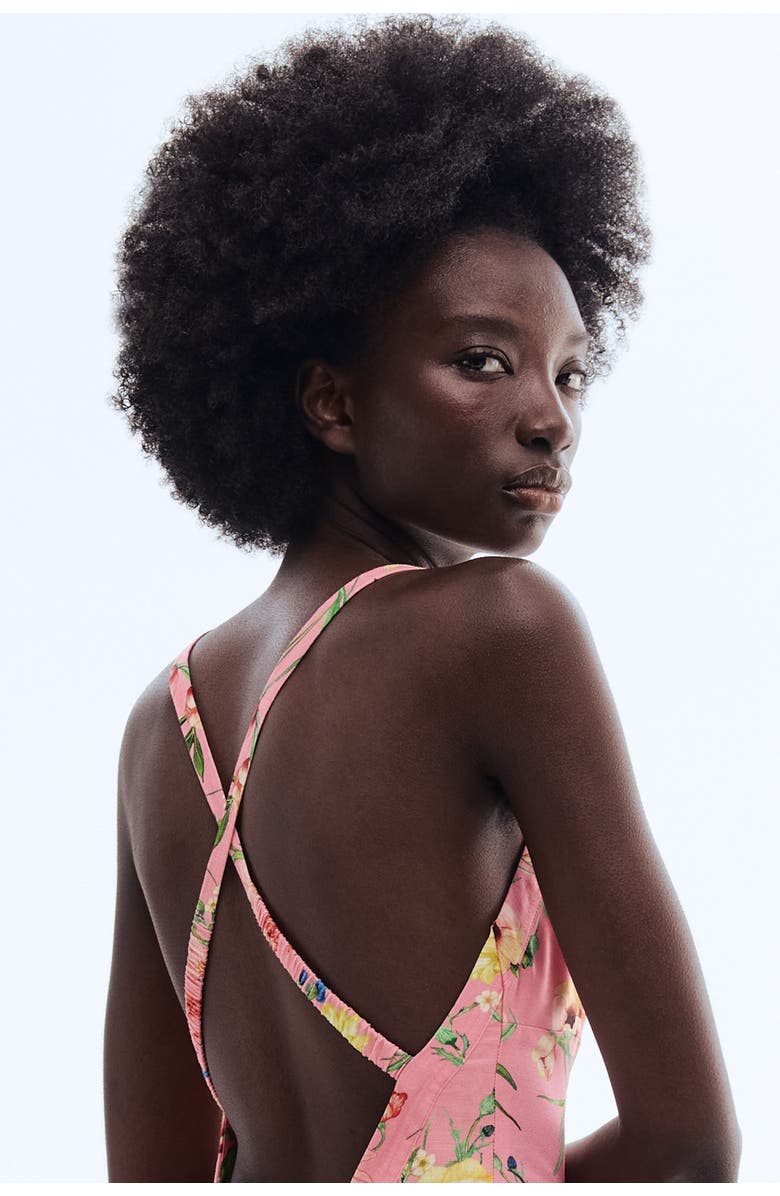 H&M Flared Linen-blend Dress, Alternate, color, Light Pink/Floral