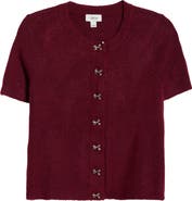 CeCe Short Sleeve Bow Button Cardigan