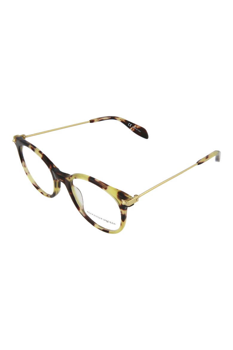 ALEXANDER MCQUEEN 50mm Round Oval Glasses, Alternate, color, SHINY SPOTTED HAVANA/ TRN