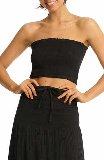 Sea Level Sunset Strapless Cotton Gauze Cover-Up Top