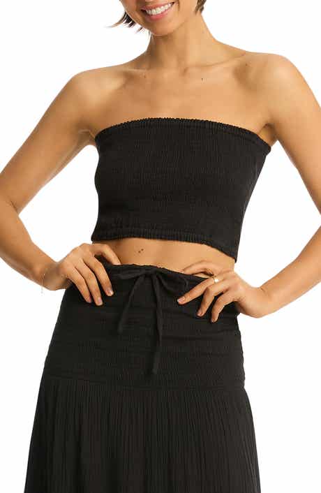 Sea Level Sunset Strapless Cotton Gauze Cover-Up Top