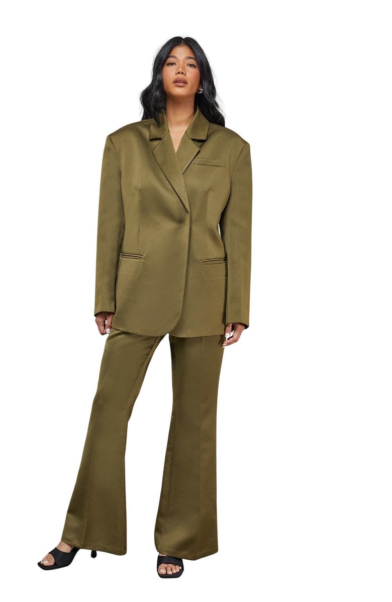 Warehouse Premium Satin Oversized Blazer, Alternate, color, Olive