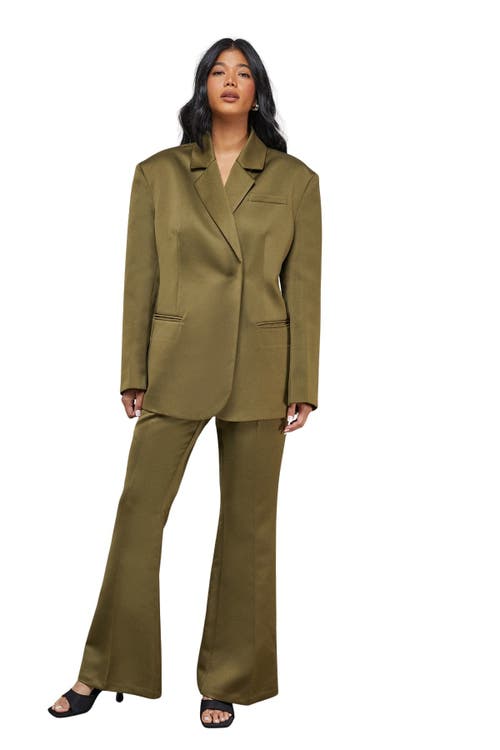 Warehouse Premium Satin Oversized Blazer In Animal Print