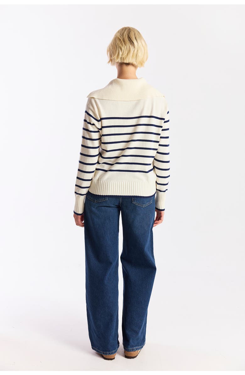 WISPR Stripe Lace Up Collared Knit Sweater, Alternate, color, Cream/Navy, Tangerine