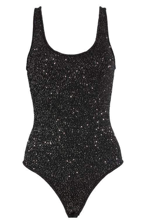 Toccin Sheila Scoop Neck Sequin Bodysuit in Onyx at Nordstrom, Size X-Small