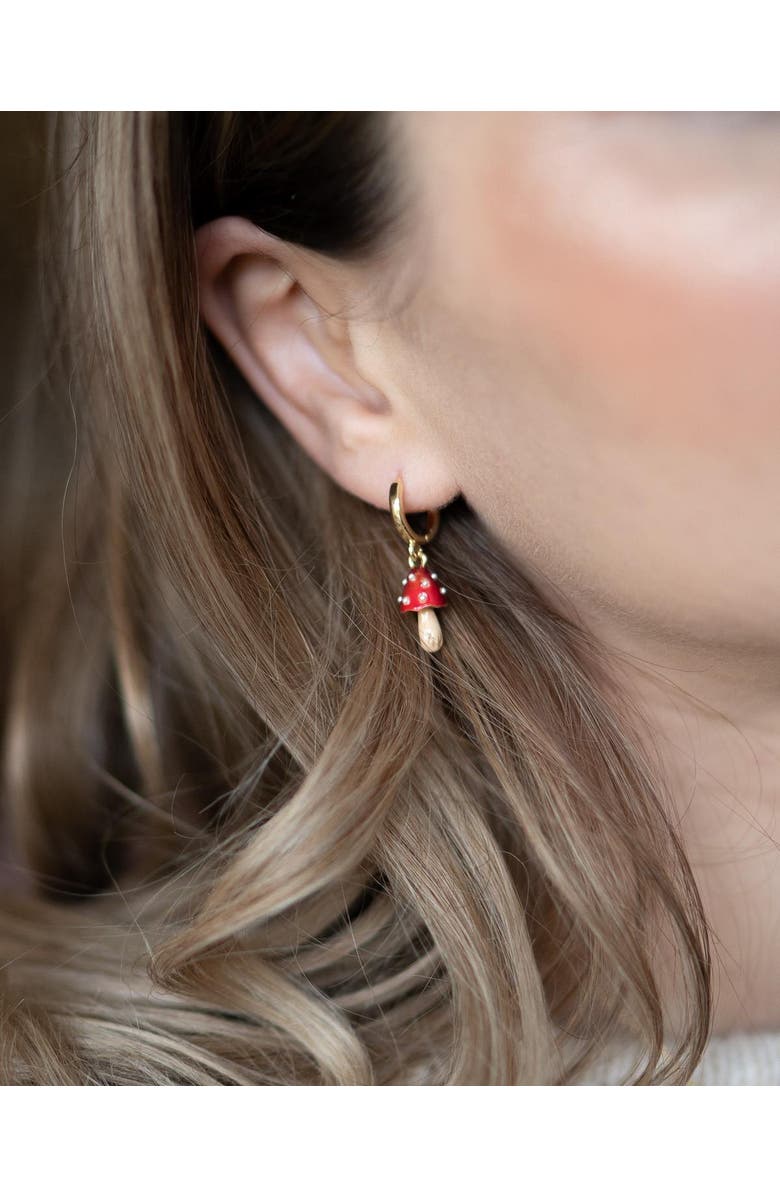 Fable England Enamel Mushroom Huggie Earrings, Alternate, color, Multi & Gold