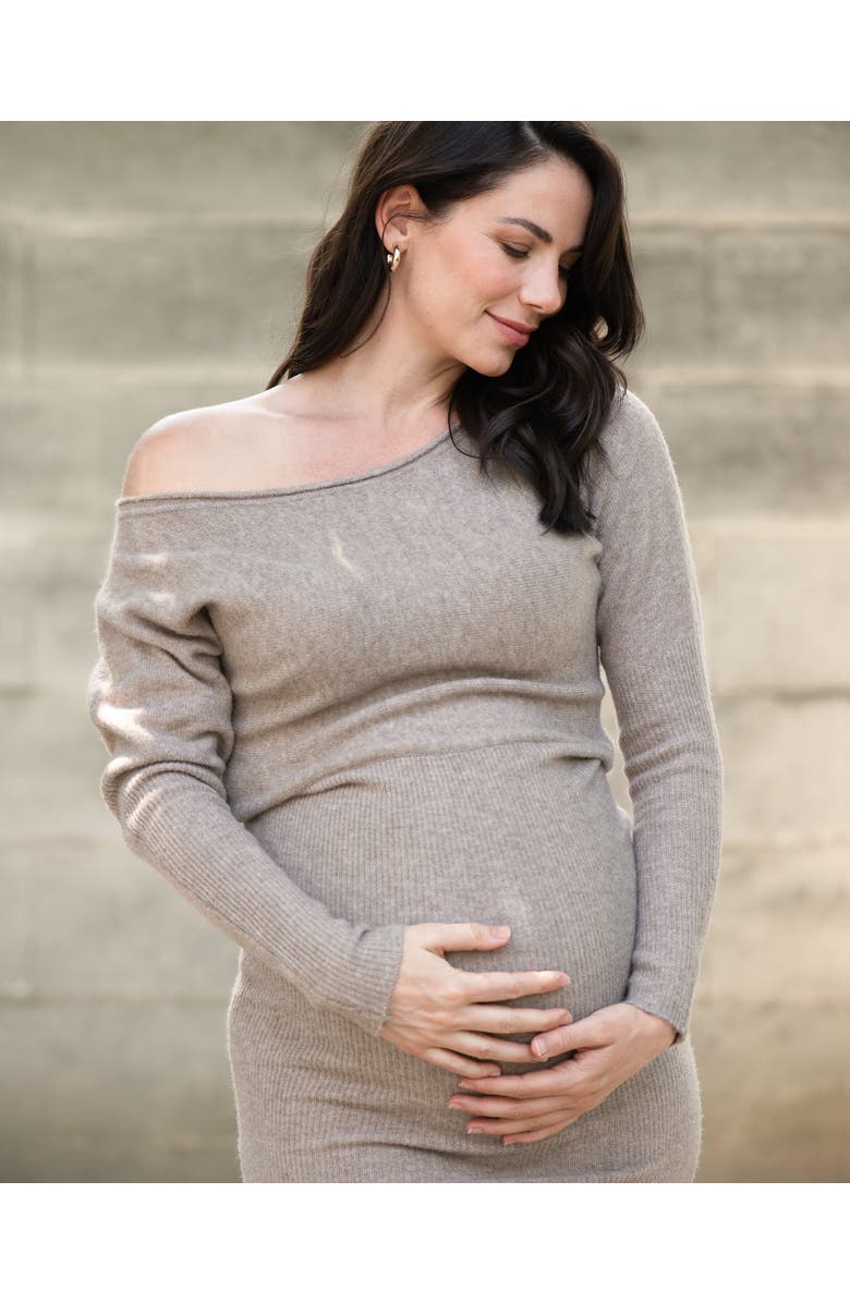 Ripe Maternity Tobie Off Shoulder Knit Dress Mocha, Main, color, Brown