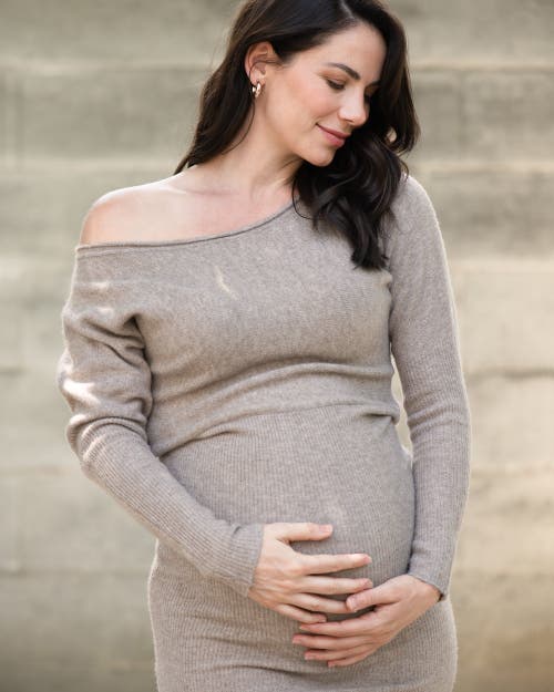 Ripe Maternity Tobie Off Shoulder Knit Dress Mocha In Gray