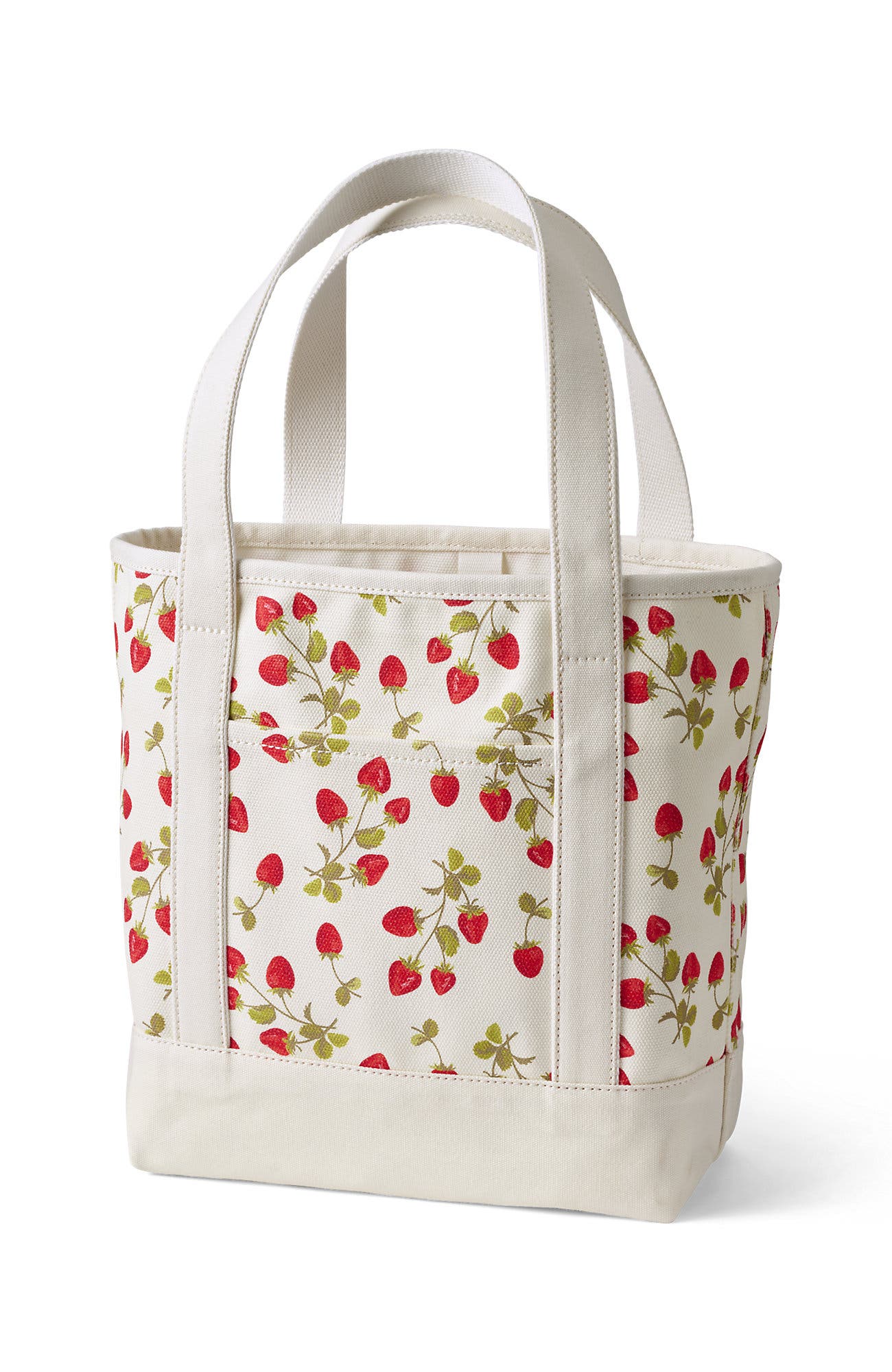 Lands' End Medium Print 5 Pocket Open Top Canvas Tote Bag, Alternate, color, Red Strawberry/Natural