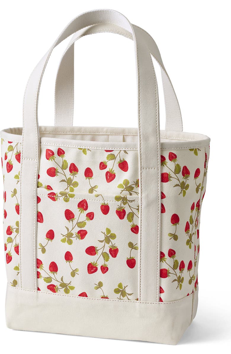Lands' End Medium Print 5 Pocket Open Top Canvas Tote Bag, Alternate, color, Red Strawberry/Natural