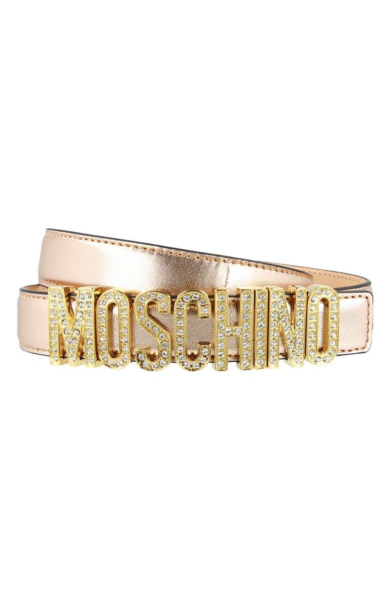 Moschino Logo Leather Belt, Main, color, 