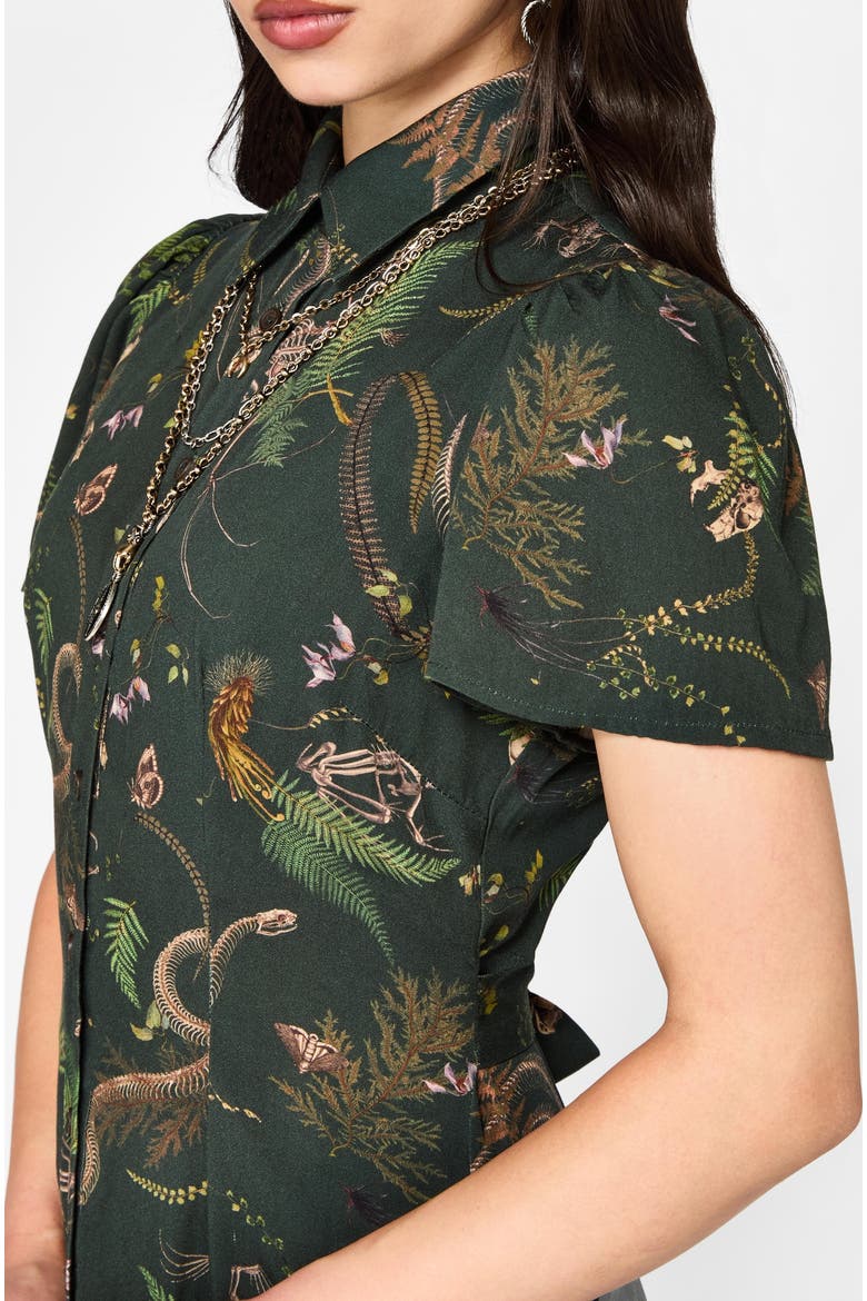 Noctaris Print Fitted Midi Shirt Dress, Alternate, color, Black