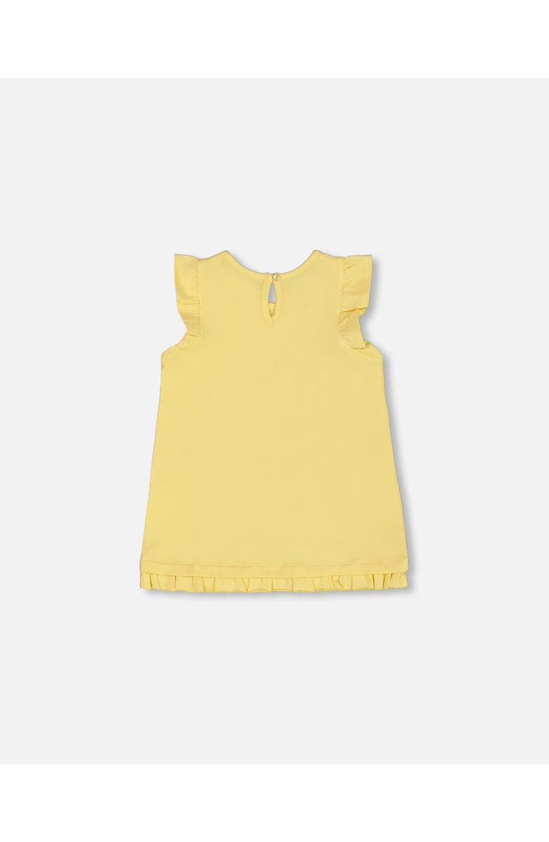 Deux par Deux Girl's Organic Cotton Tunic With Frill And Print Yellow And Flamingo, Alternate, color, Yellow And Flamingo