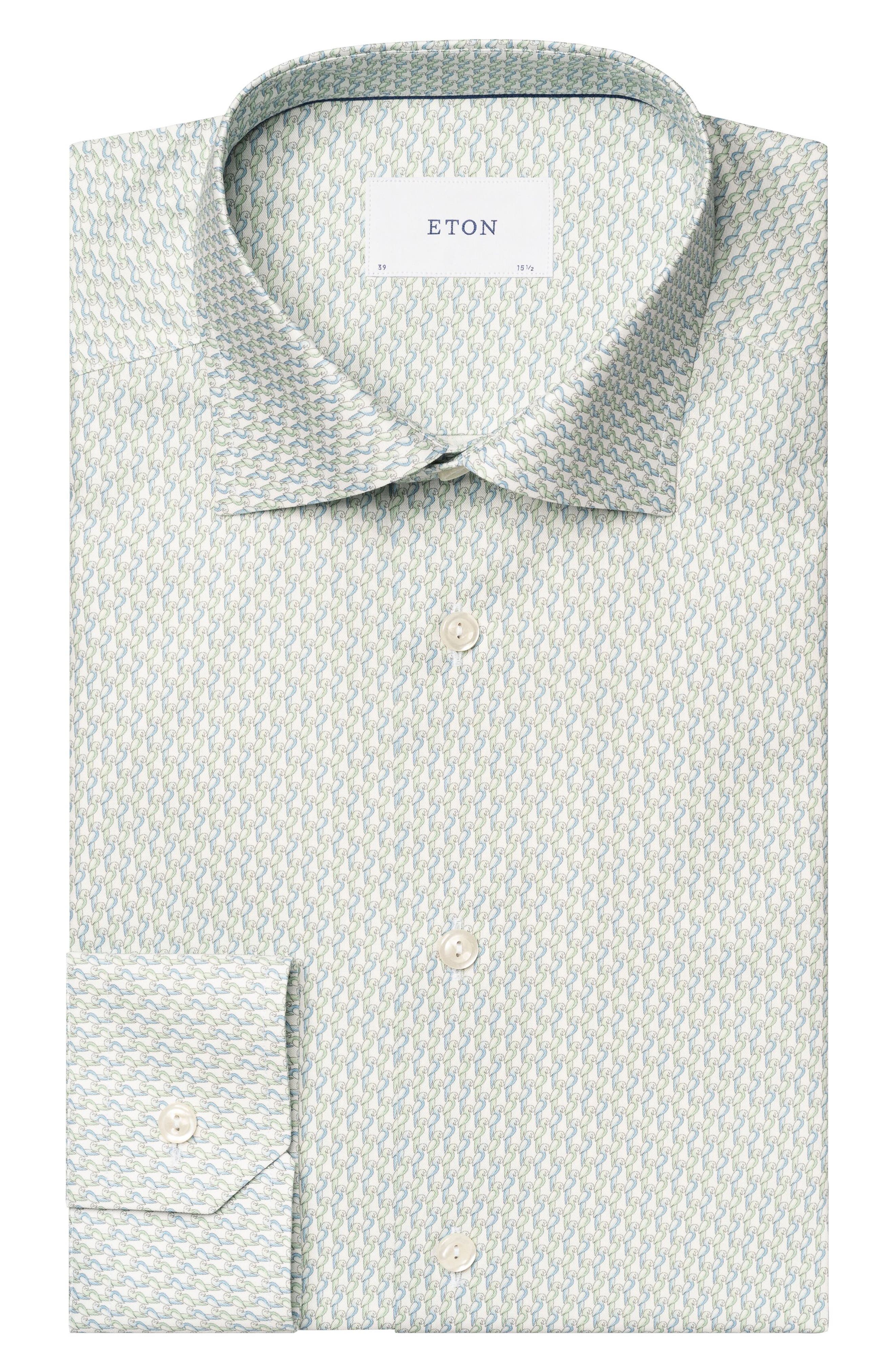 Slim Fit Parrot Print Cotton Dress Shirt