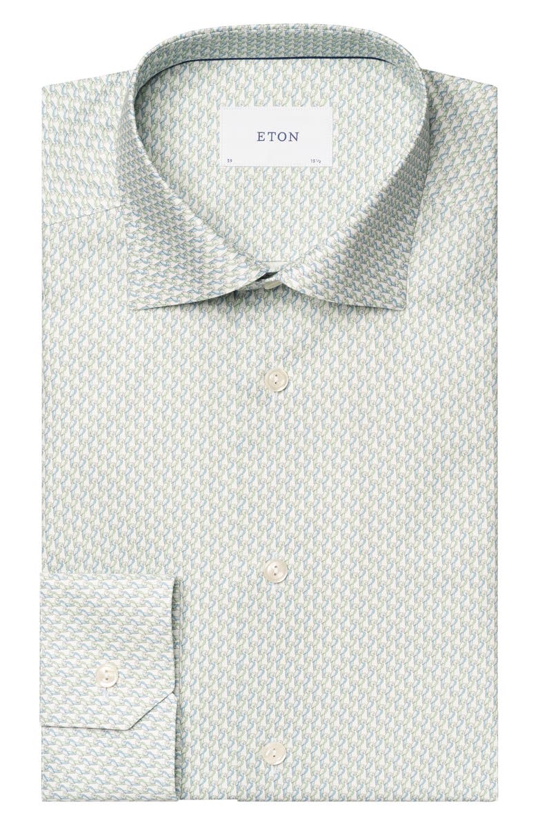 Eton Slim Fit Parrot Print Cotton Dress Shirt, Alternate, color, Green