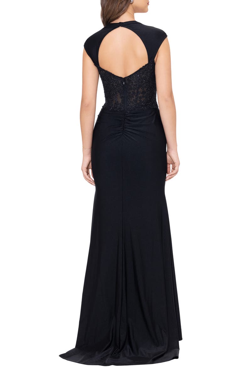 Betsy & Adam Beaded Bodice Open Back Sheath Gown, Alternate, color,