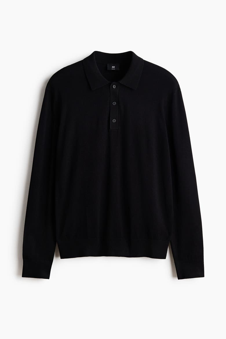 Regular-fit Knit Polo Shirt, Alternate, color, Black