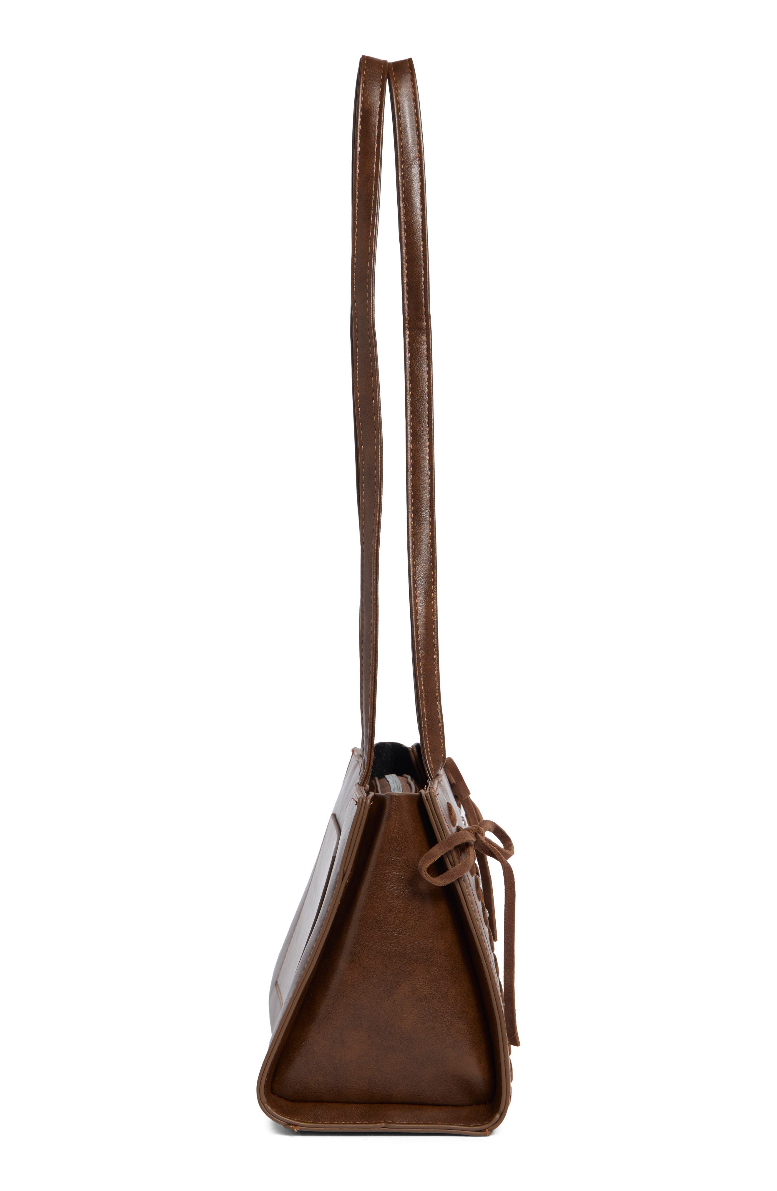Faux Leather Laced Shoulder Bag, Alternate, color, BROWN