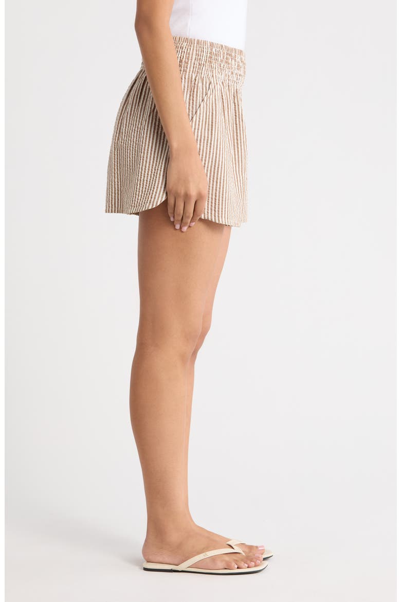 Isla Stripe Cotton & Kapok Seersucker Shorts, Alternate, color, MOCHA STRIPE