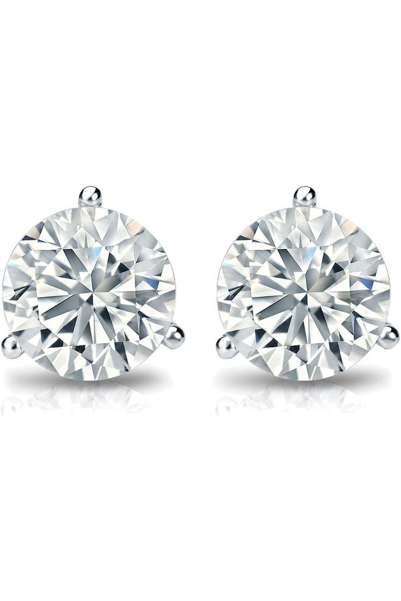 14k White Gold Lab-Grown Round Diamond 3-Prong Screw Back Stud Earrings, Alternate, color, .75 Carat  White gold