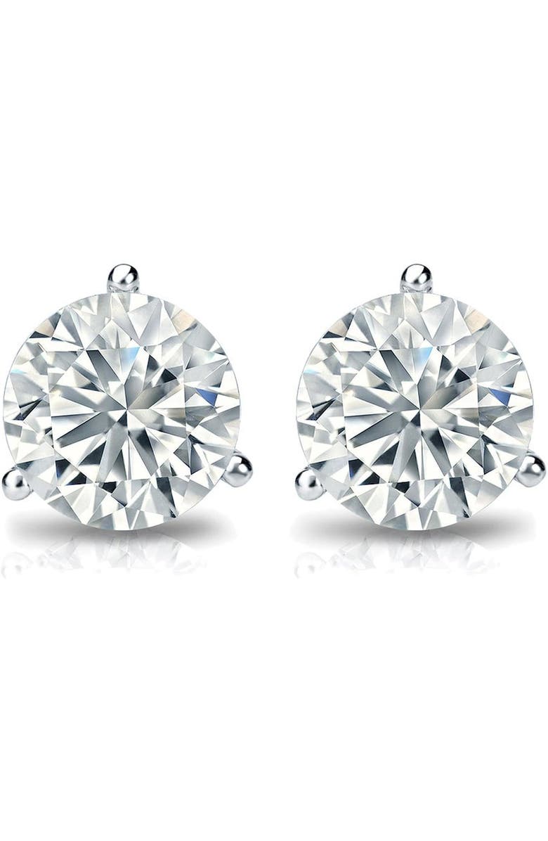 The Diamond Spot 14k White Gold Lab-Grown Round Diamond 3-Prong Screw Back Stud Earrings, Alternate, color, .50 Carat  White Gold