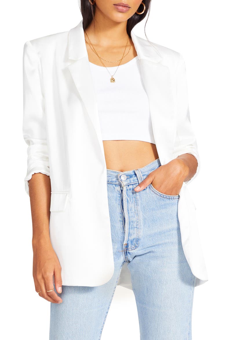 BB Dakota Smooth Talk Satin Blazer, Main, color, WHITE