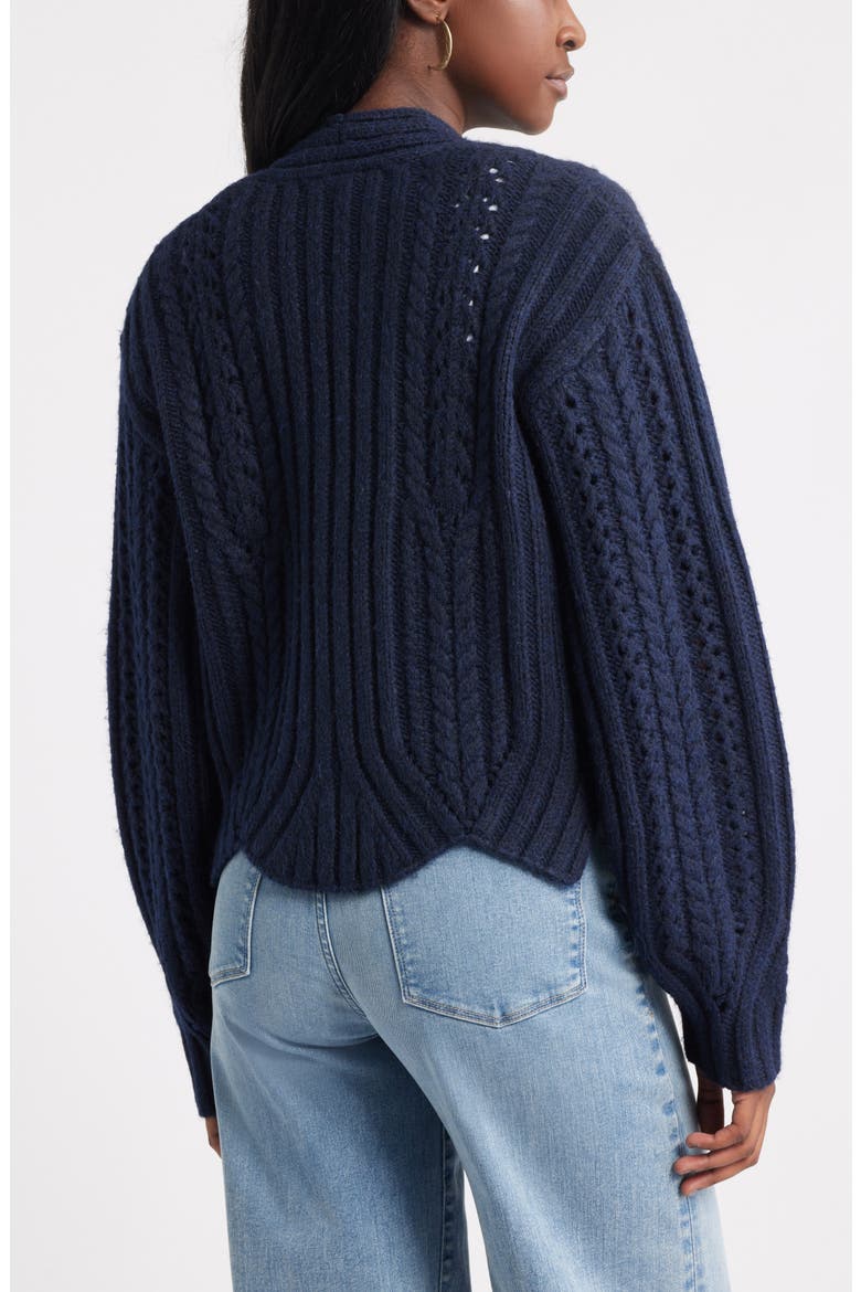 Chevron Hem Cable Cardigan, Alternate, color, NAVY STILL