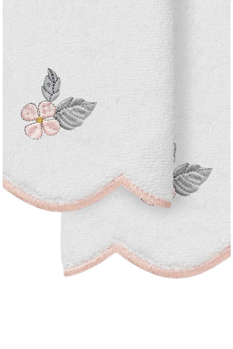 Hydea Scalloped Set of 2 Embroidered Washcloths, Alternate, color, WHITE/ PINK