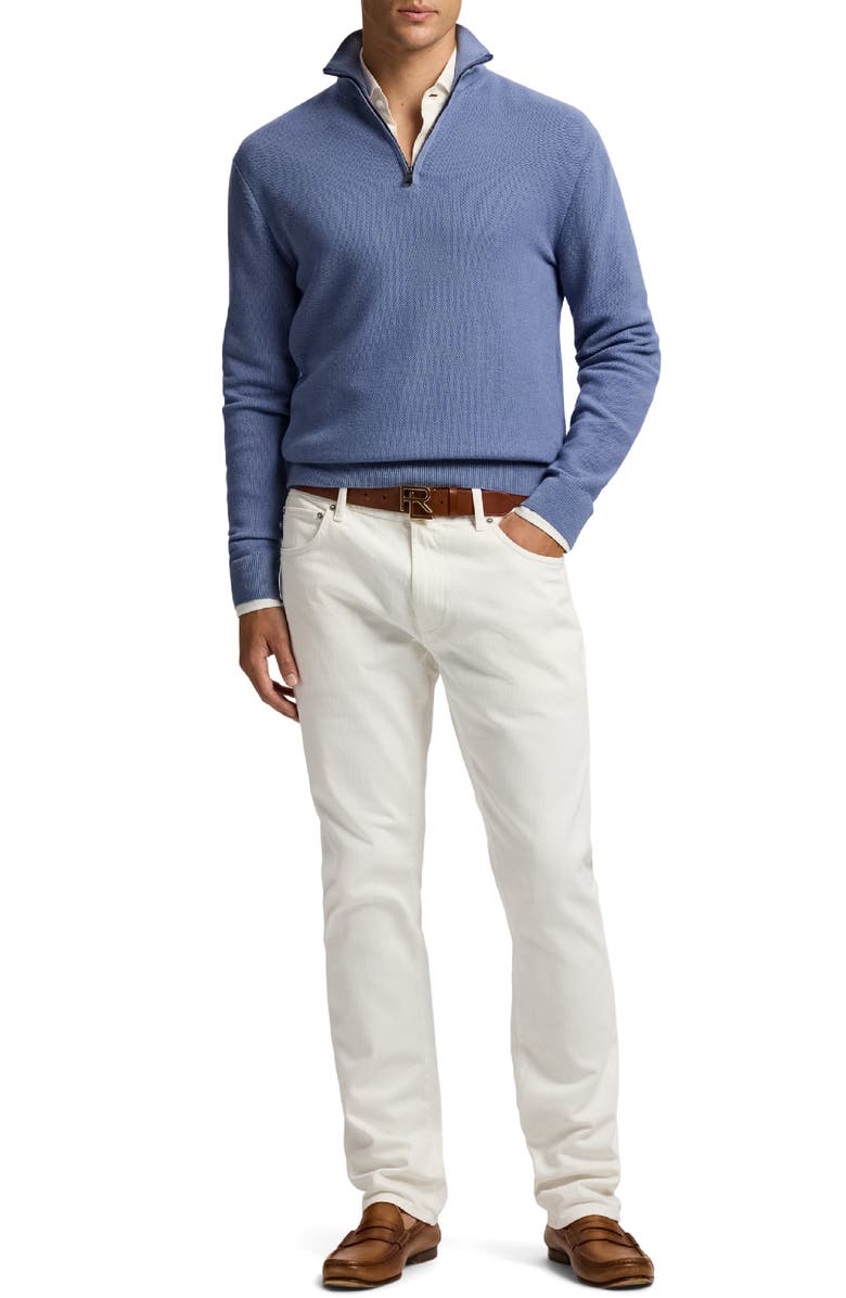 Ralph Lauren Purple Label Wool Piqué Half Zip Sweater, Alternate, color, Soft Blue