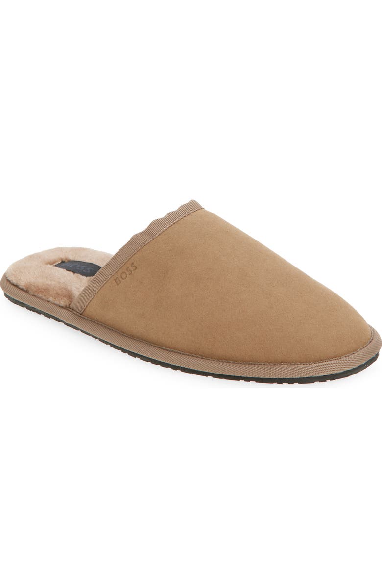 BOSS Faux Fur Lined Scuff Slipper, Main, color, Medium Beige