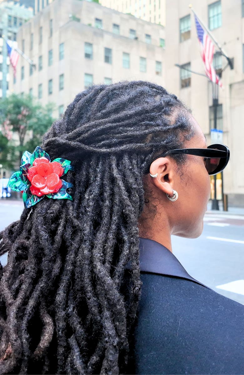 Solar Eclipse Hand Painted Poinsettia Claw Clip, Alternate, color, Red