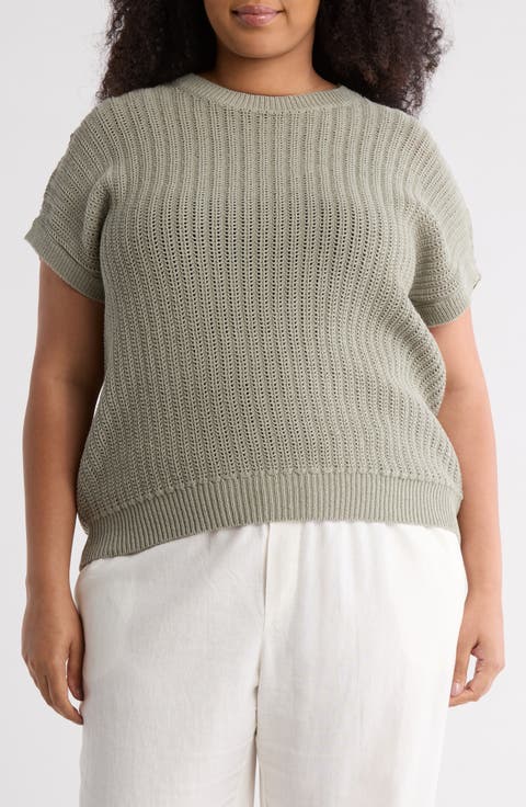 Cotton Short Sleeve Sweater (Plus)