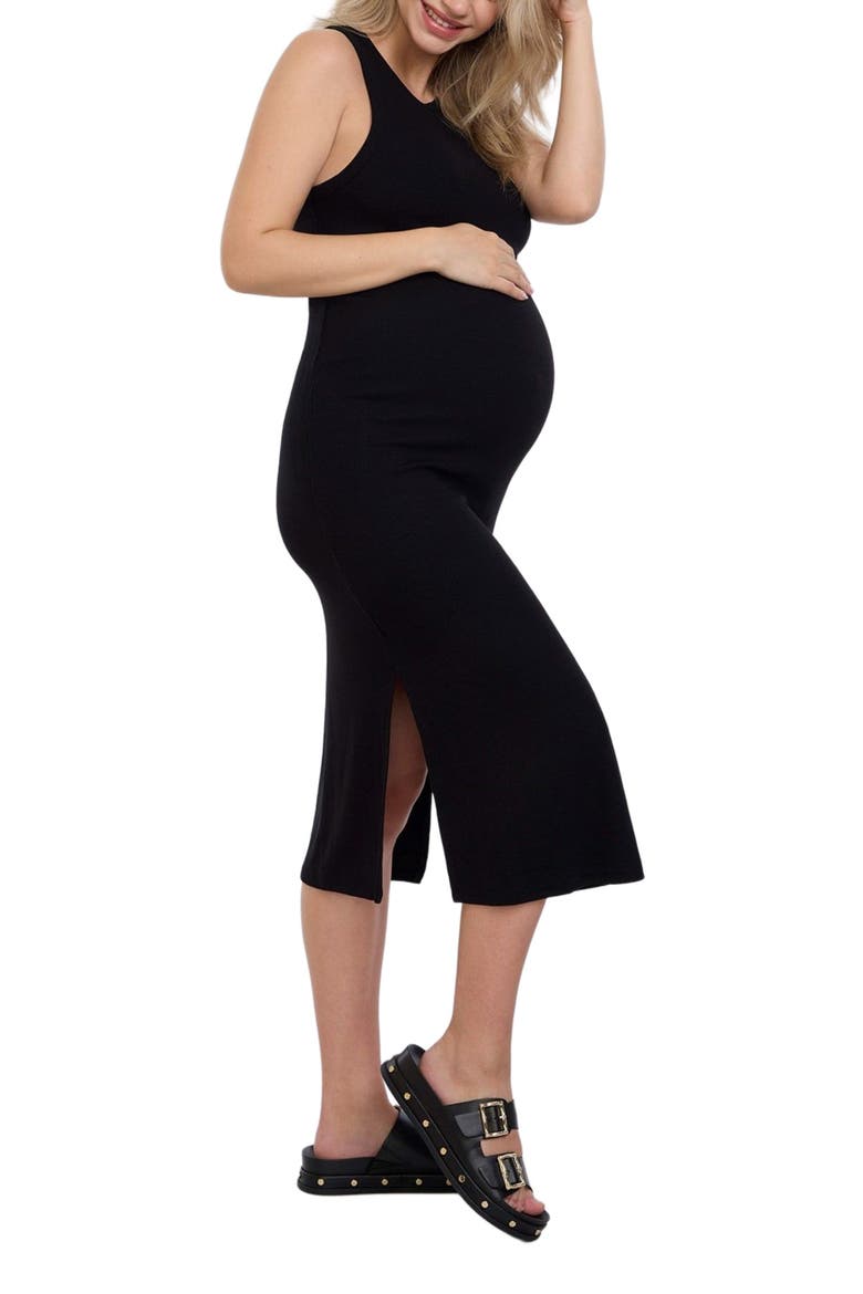 Crew Neck Sleeveless Racerback Maternity Midi Dress, Alternate, color, Black
