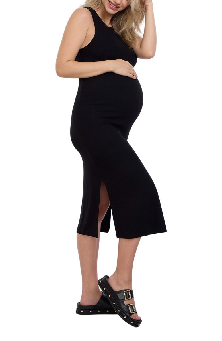 MOTHERHOOD MATERNITY Crew Neck Sleeveless Racerback Maternity Midi Dress, Alternate, color, Black