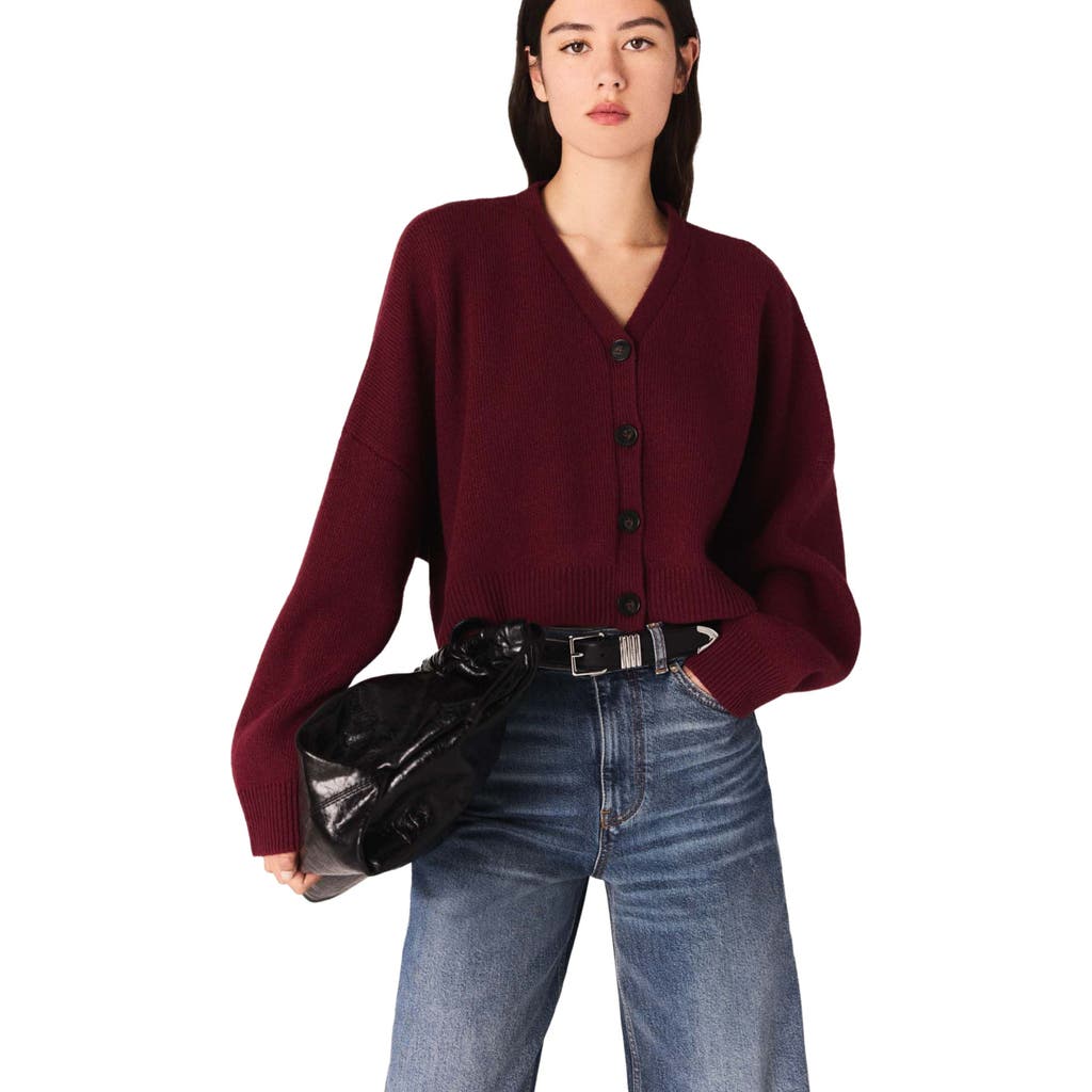 Maje Cropped Wool-blend Cardigan In Burgundy