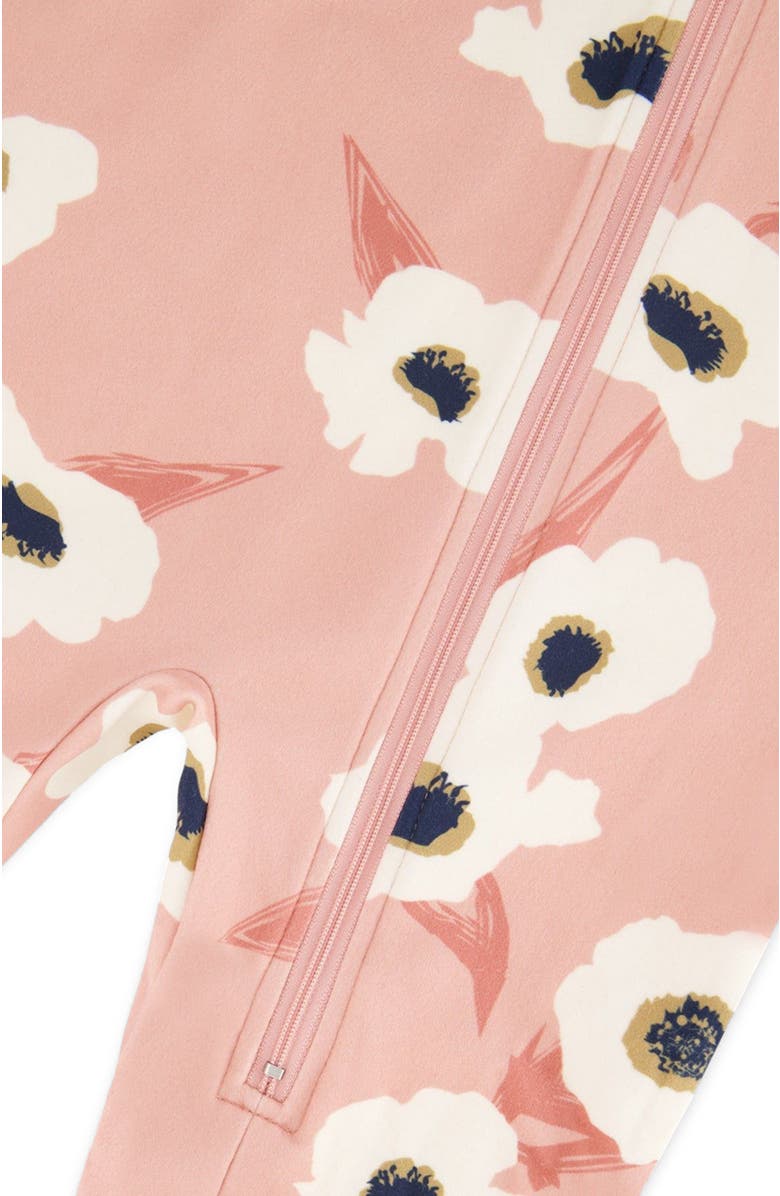 Deux par Deux Baby Girl's One Piece Thermal Underwear Pink Printed Off White Flowers, Alternate, color, 
