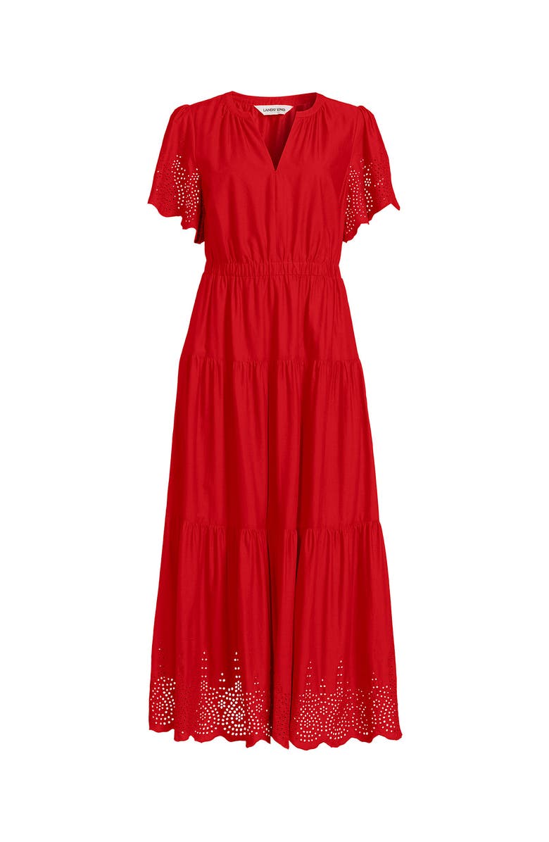 Lands' End Plus Size Tiered Cotton Poplin Eyelet Maxi Dress, Alternate, color, Coral Red Eyelet