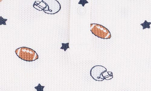 Angel Dear Footballs & Stars Raglan Sleeve Romper In White